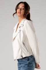 Ruffle Detail Faux Leather Jacket