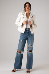 Ruffle Detail Faux Leather Jacket