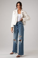 Ruffle Detail Faux Leather Jacket