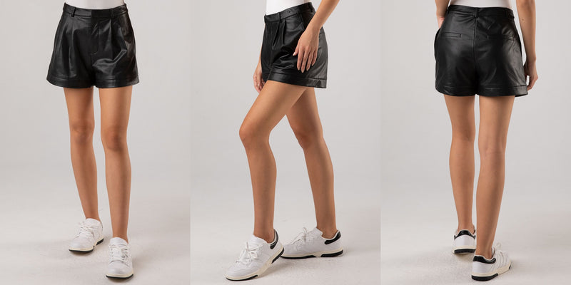 Vegan Leather Black Shorts