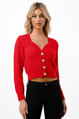 Sweetheart Cardigan With Heart Buttons (Blk or Red)