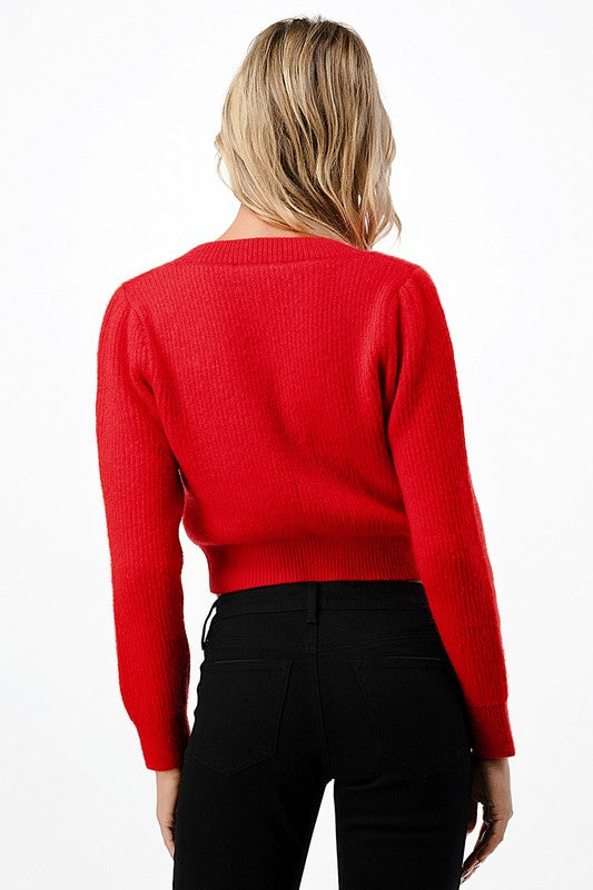 Sweetheart Cardigan With Heart Buttons (Blk or Red)