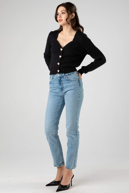 Sweetheart Cardigan With Heart Buttons (Blk or Red)