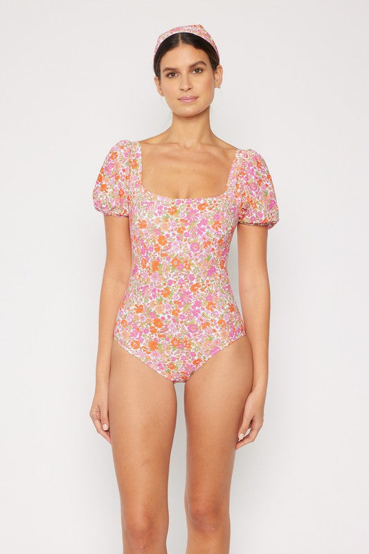 Puff Sleeve Swimsuit (Floral or Cream/Blk)