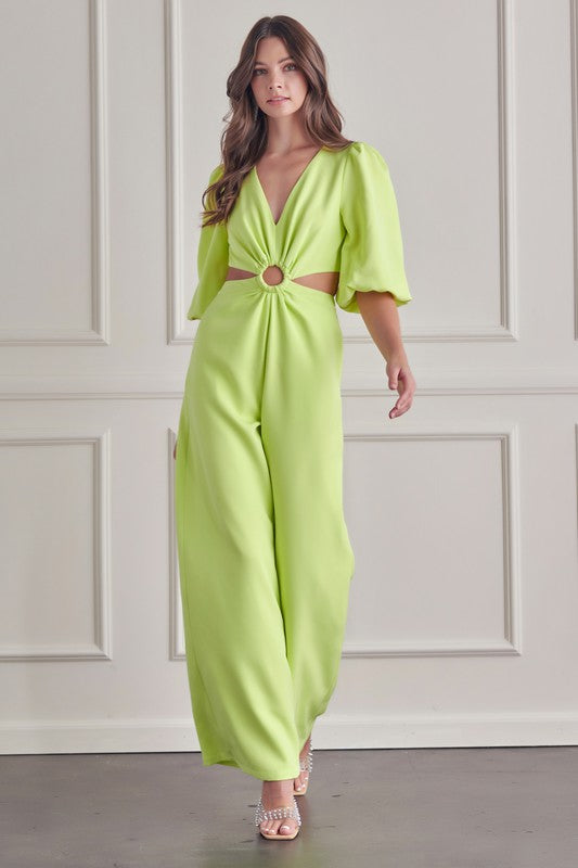 O'Ring Detail Cutout Jumpsuit (Pink or Lime)