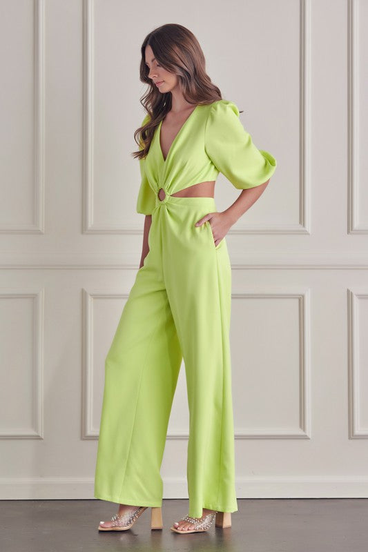 O'Ring Detail Cutout Jumpsuit (Pink or Lime)