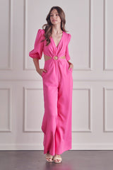 O'Ring Detail Cutout Jumpsuit (Pink or Lime)