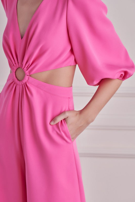 O'Ring Detail Cutout Jumpsuit (Pink or Lime)