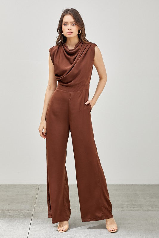 High Cowl Neck Jumpsuit (Brown or Blue)