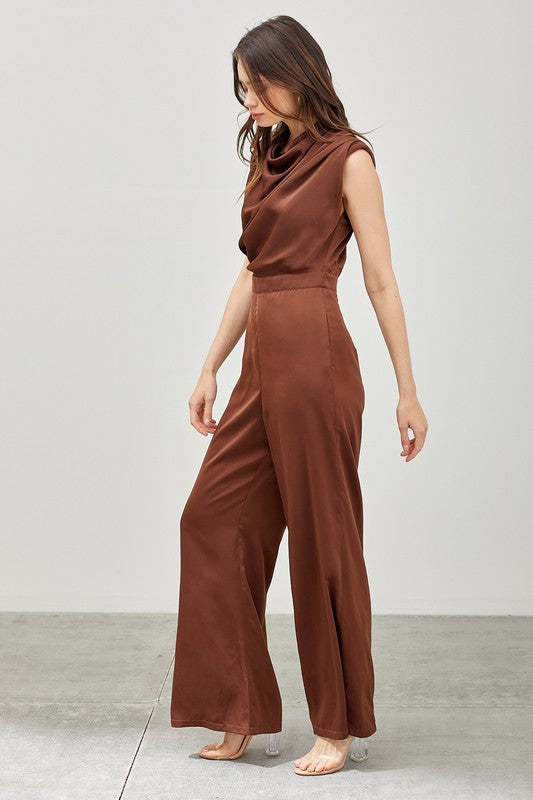 High Cowl Neck Jumpsuit (Brown or Blue)