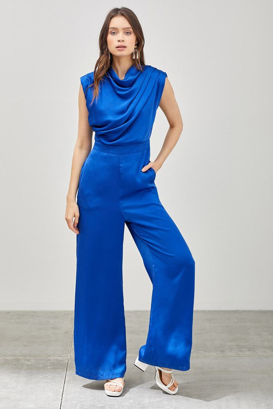 High Cowl Neck Jumpsuit (Brown or Blue)