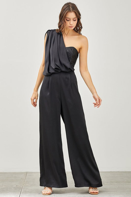 Sequin One Shoulder Jumpsuit