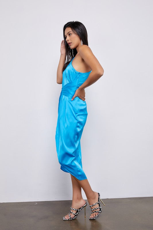 One Shoulder Woven Dress (Pink or Blue)