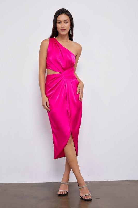 One Shoulder Woven Dress (Pink or Blue)