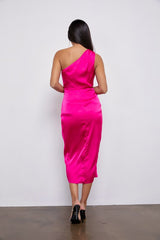 One Shoulder Woven Dress (Pink or Blue)