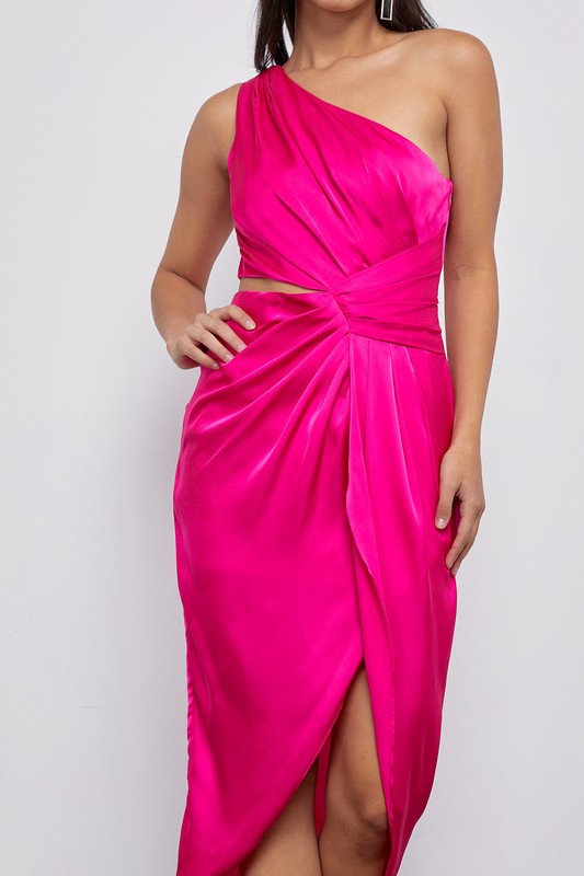 One Shoulder Woven Dress (Pink or Blue)