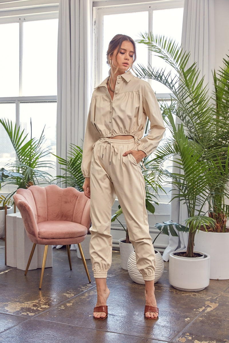 Pu Material Jogger Pants