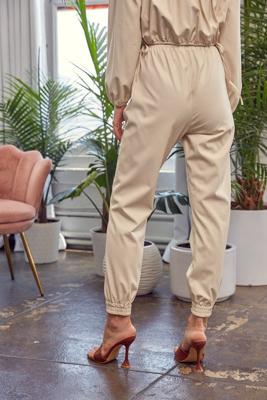 Pu Material Jogger Pants