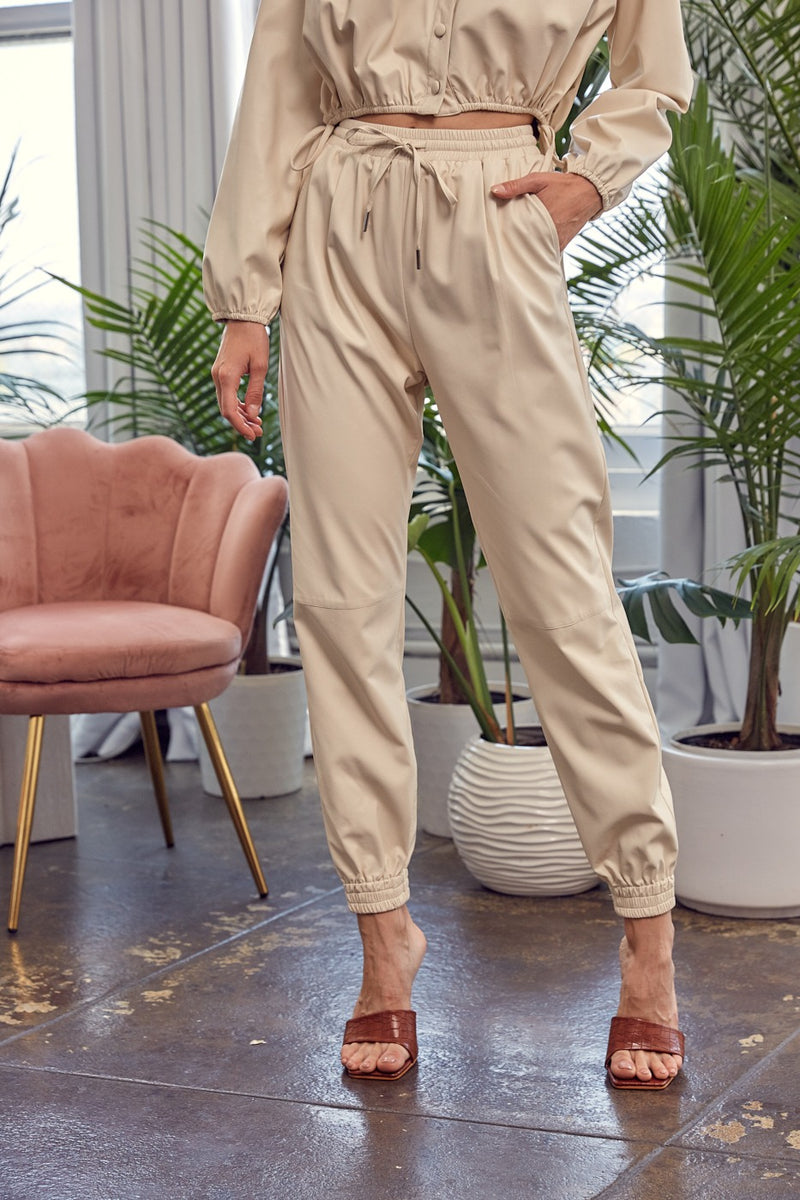 Pu Material Jogger Pants