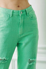 Distressed Color Denim Jeans (Green or Pink)