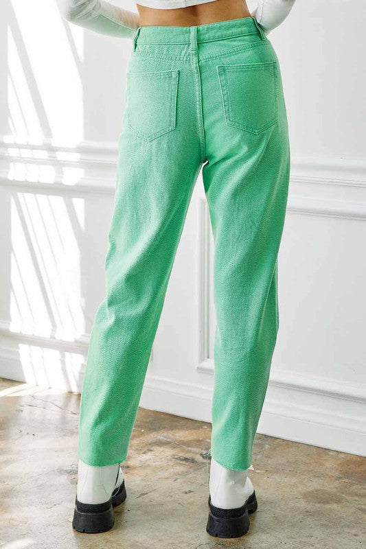Distressed Color Denim Jeans (Green or Pink)