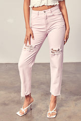 Distressed Color Denim Jeans (Green or Pink)