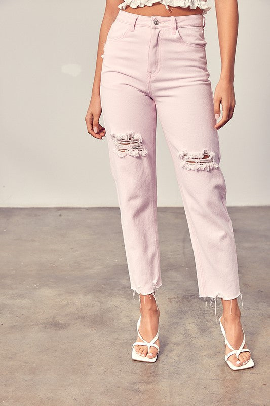 Distressed Color Denim Jeans (Green or Pink)