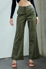 Center Leg Seam Pu Fabric Pants