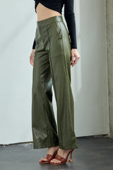 Center Leg Seam Pu Fabric Pants