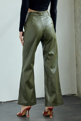 Center Leg Seam Pu Fabric Pants