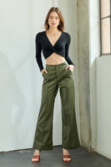 Center Leg Seam Pu Fabric Pants