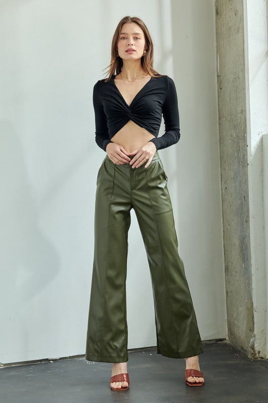 Center Leg Seam Pu Fabric Pants