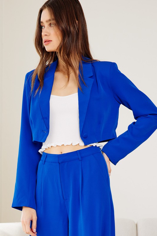 One Button Cropped Blazer (Blue or Violet)