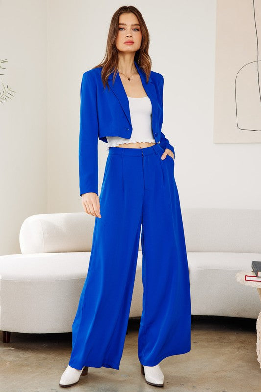 One Button Cropped Blazer (Blue or Violet)