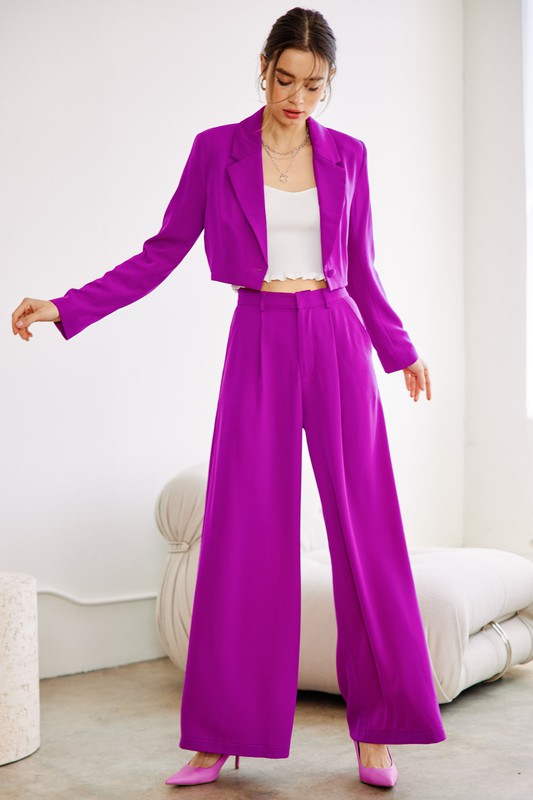 One Button Cropped Blazer (Blue or Violet)