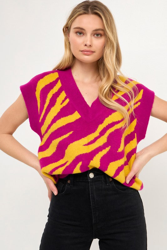 Zebra Striped Sweater Vest