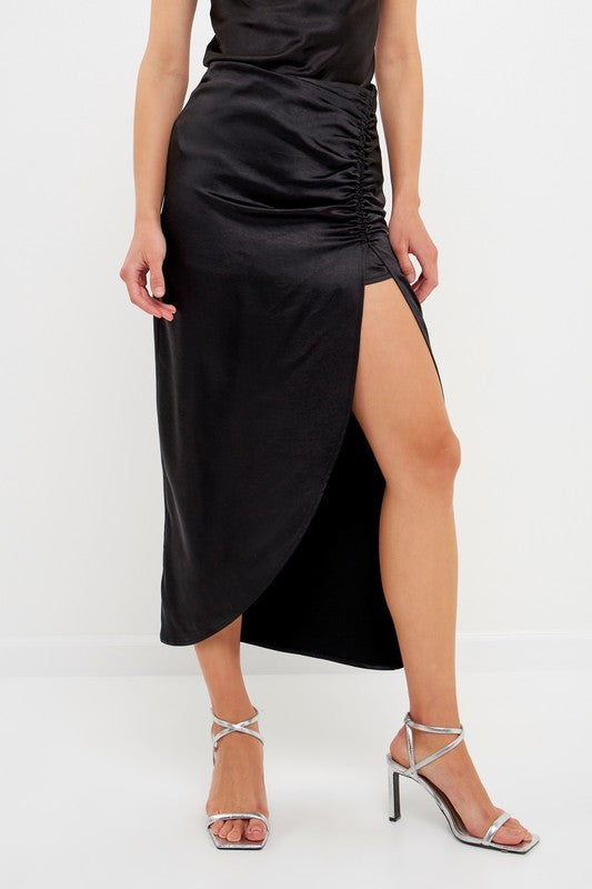 Side Ruched Midi Skirt