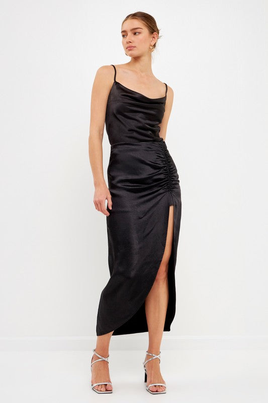 Side Ruched Midi Skirt