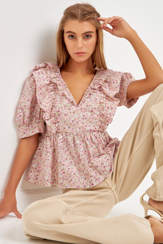 Cotton Floral Ruffled Top