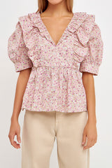 Cotton Floral Ruffled Top