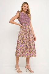 Floral Smocked Bodice Midi Dress