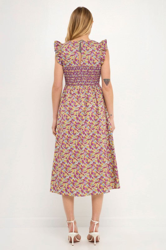 Floral Smocked Bodice Midi Dress
