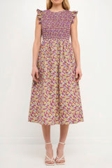 Floral Smocked Bodice Midi Dress