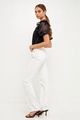 Mixed Media Organza Puff Sleeve Top