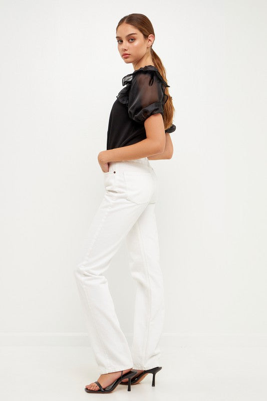 Mixed Media Organza Puff Sleeve Top