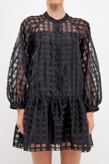 Check Organza Long Sleeve Dress (Black or Red)