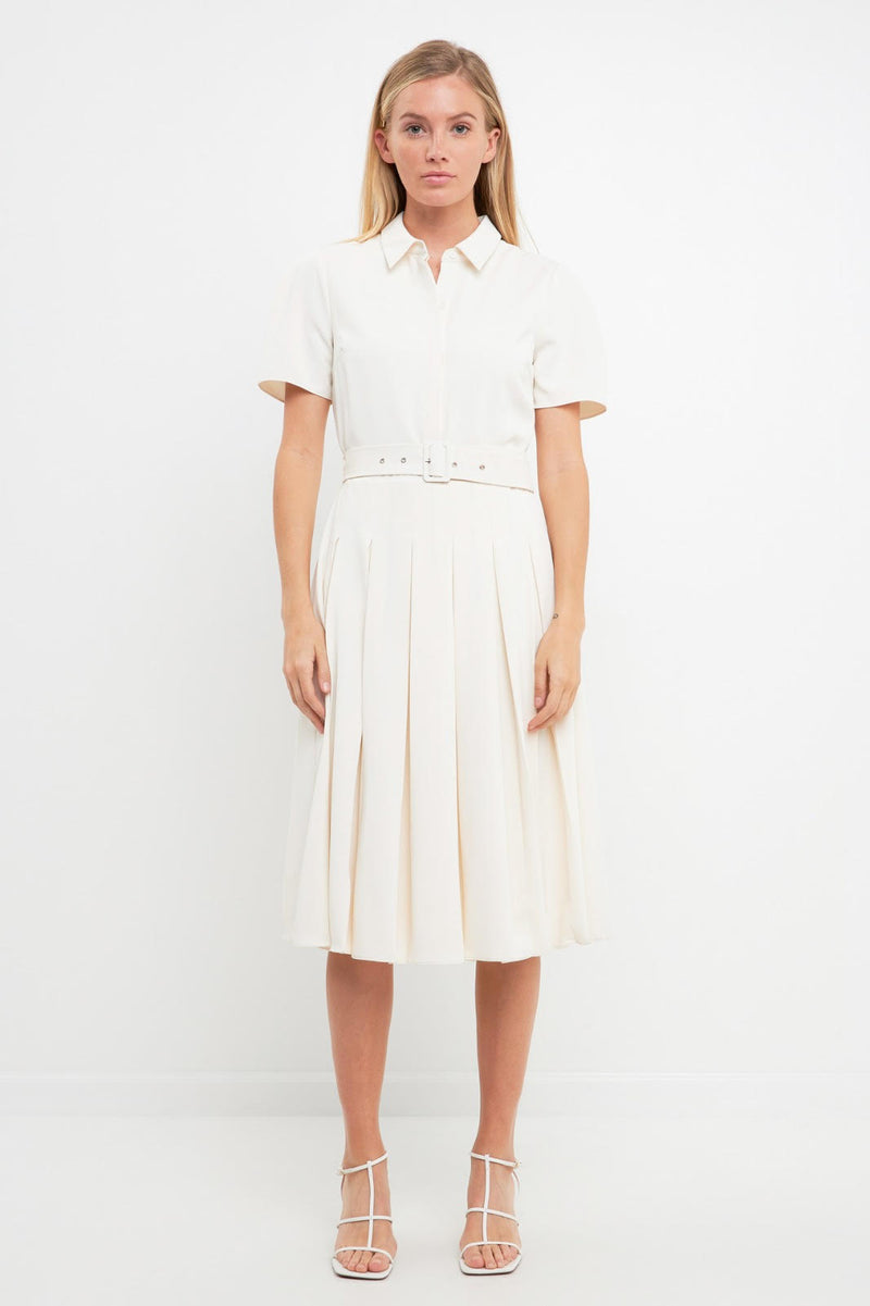 Pleated Collared Midi Dress