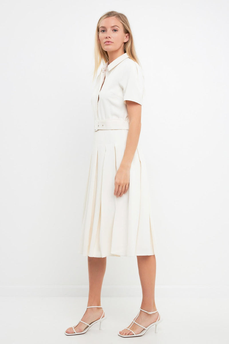 Pleated Collared Midi Dress