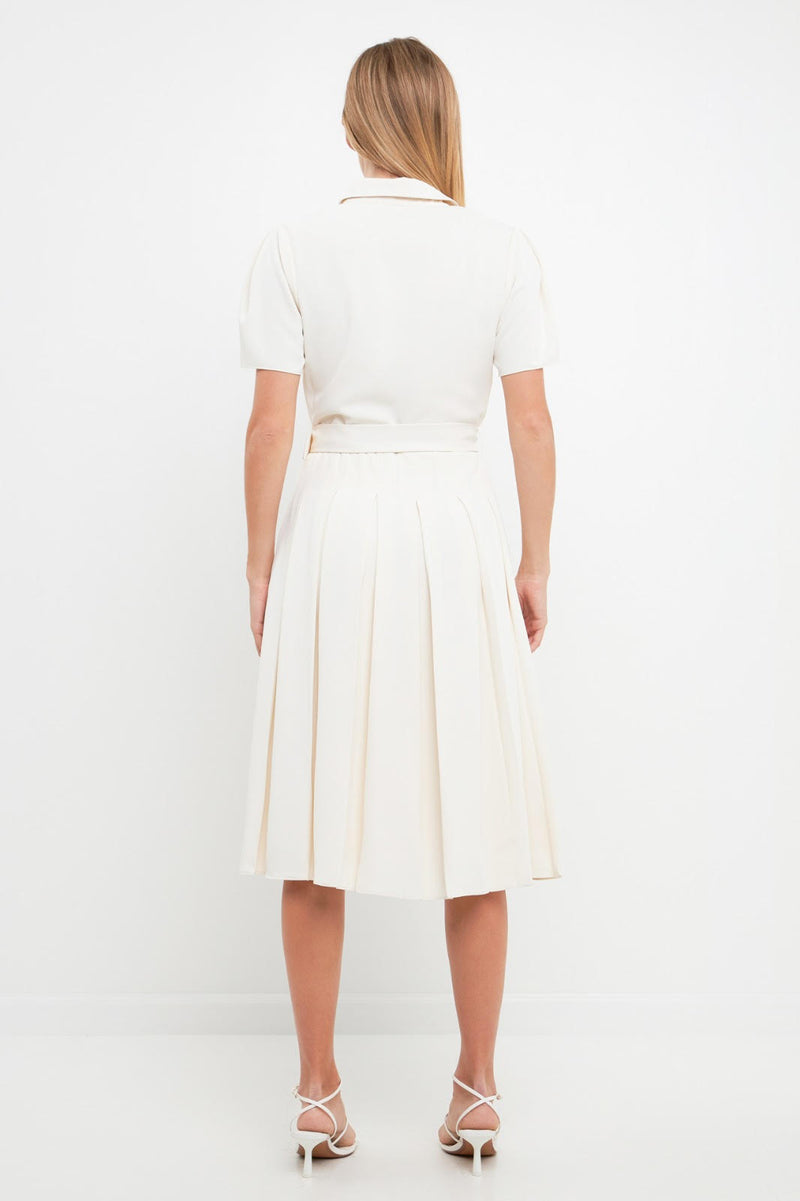 Pleated Collared Midi Dress