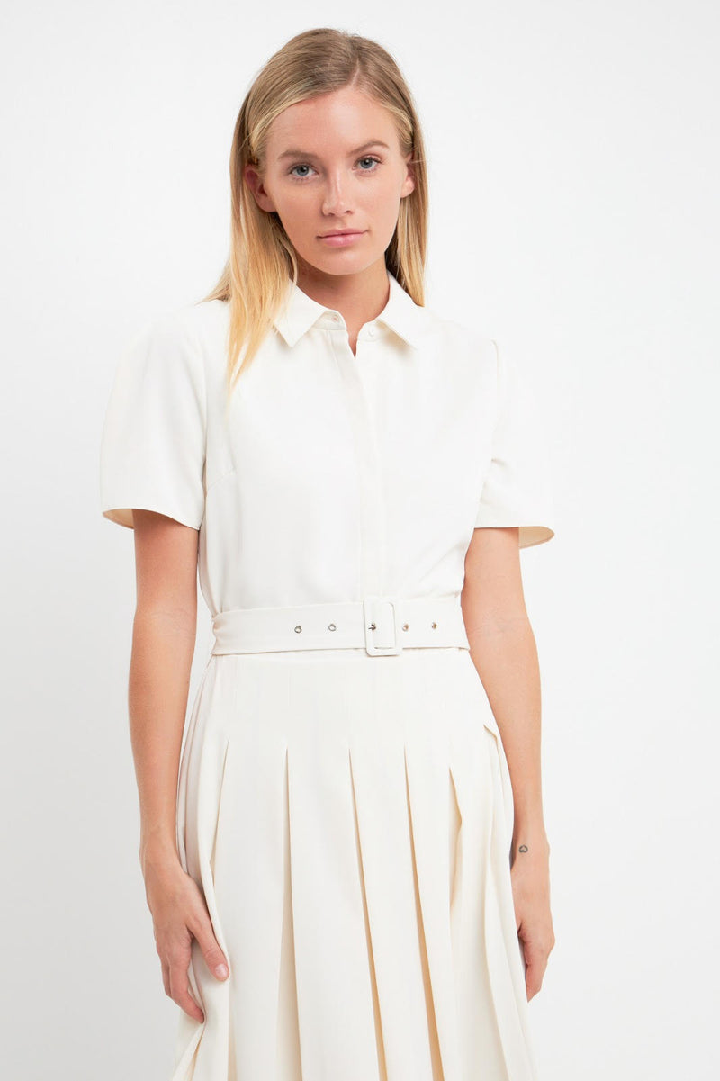 Pleated Collared Midi Dress